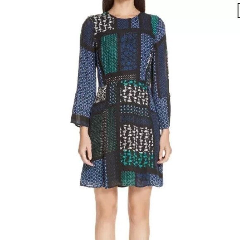 DEREK LAM 10 CROSBY Fit Flare Dress Womens Size 4 Blue 100% Silk $495